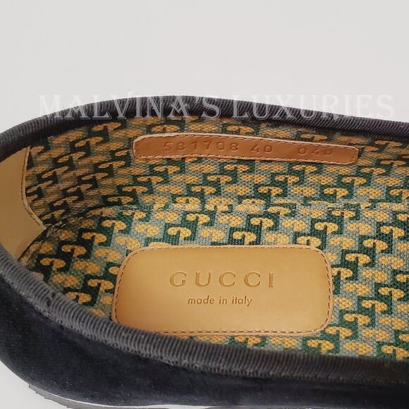 GUCCI SHOES BLACK VELVET MOCCASIN LOAFERS PEARL AM APPLIQUE FLATS sz 36.5 6.5 - Picture 11 of 12